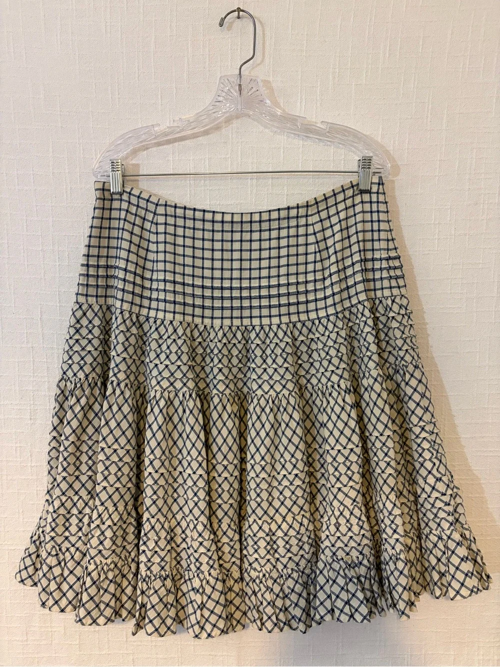 Ralph Lauren Women's Blue White Check Cotton Pleated Knee Skirt Zip 10 - Picture 4 of 4